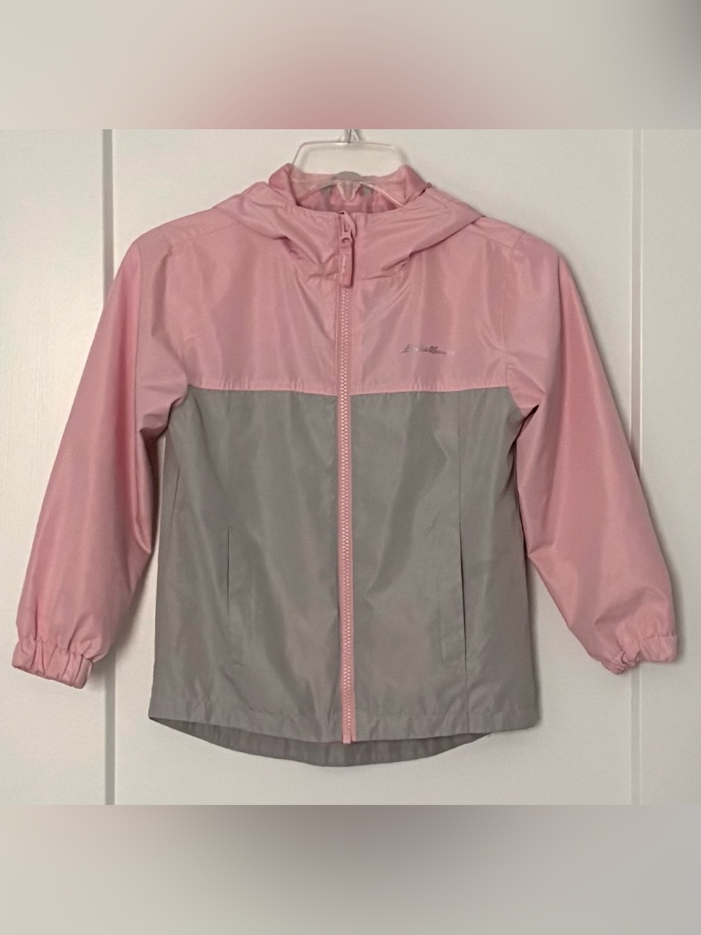 Eddie Bauer Pink and Gray Hooded Fall/Spring Outdoor Jacket. Girls size 4/5